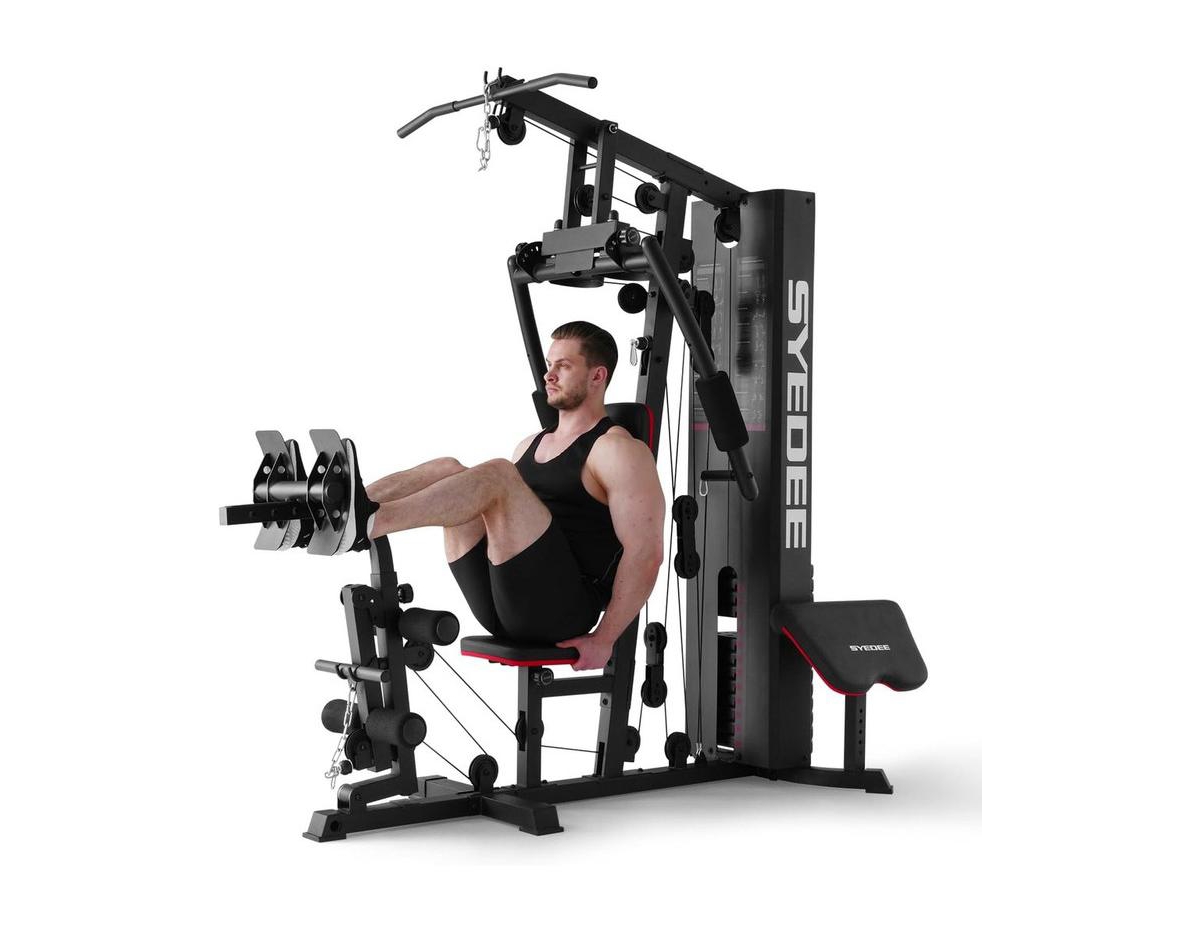 Home Gym, Workout Station with 150LBS Weight Stack, Multifunctional Home Gym Equipment, Exercise Equipment for Full Body Strength Training - B