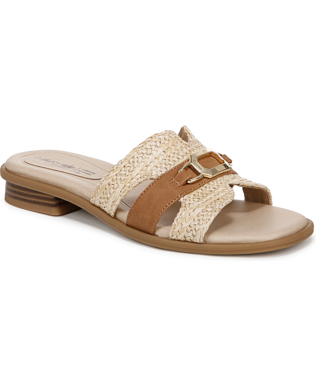 LIFESTRIDE WOMEN'S ROYALTY BIT SQUARE OPEN TOE SLIDE SANDALS 