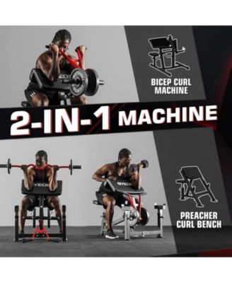 ER KANG Preacher Curl Bench, Plate Loaded Bicep Curl Machine, Bicep and Tricep Workout Equipment，2 in 1 Arm Training Machine for Home Gym