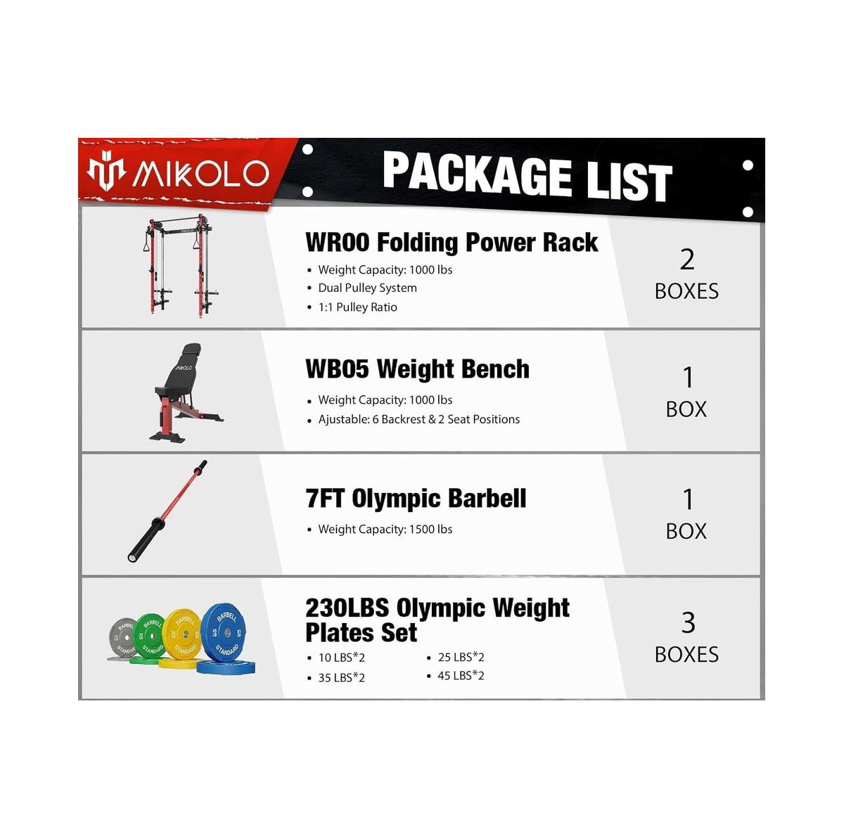 Mikolo Folding Squat Rack, Wall Mounted Power Rack with Cable Crossover Machine & Lat Pull Down Machines, Functional Trainer 5 Adjustable Functio