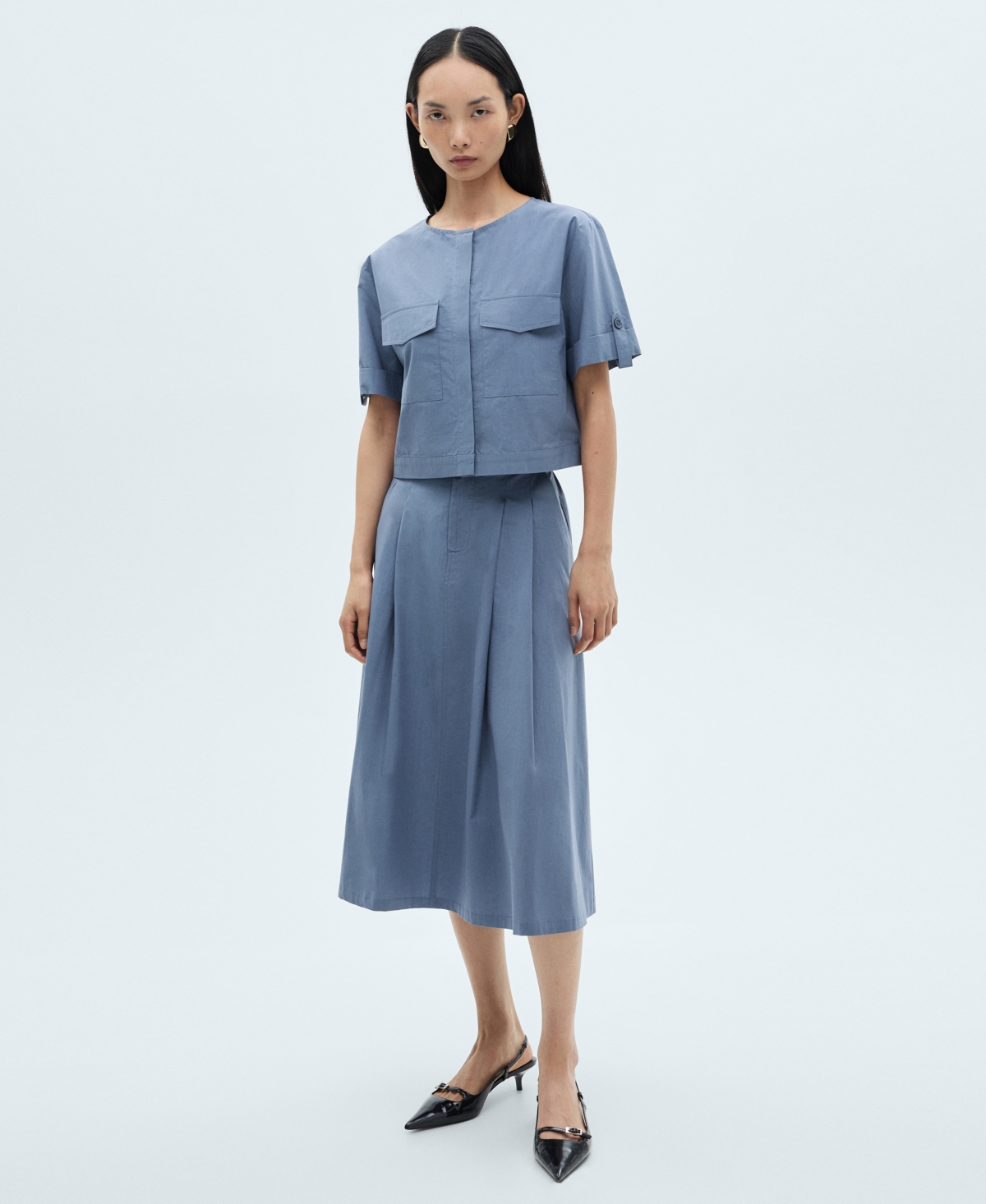 Mango Women's Chest Pocket Cotton Blouse In Blue