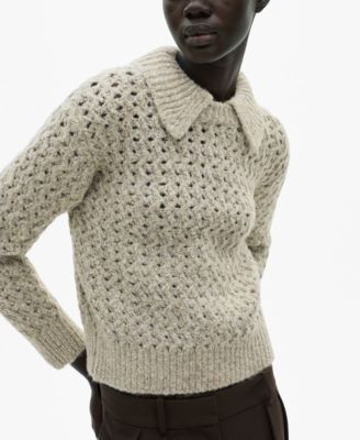Women's Openwork Knit Polo Neck Sweater