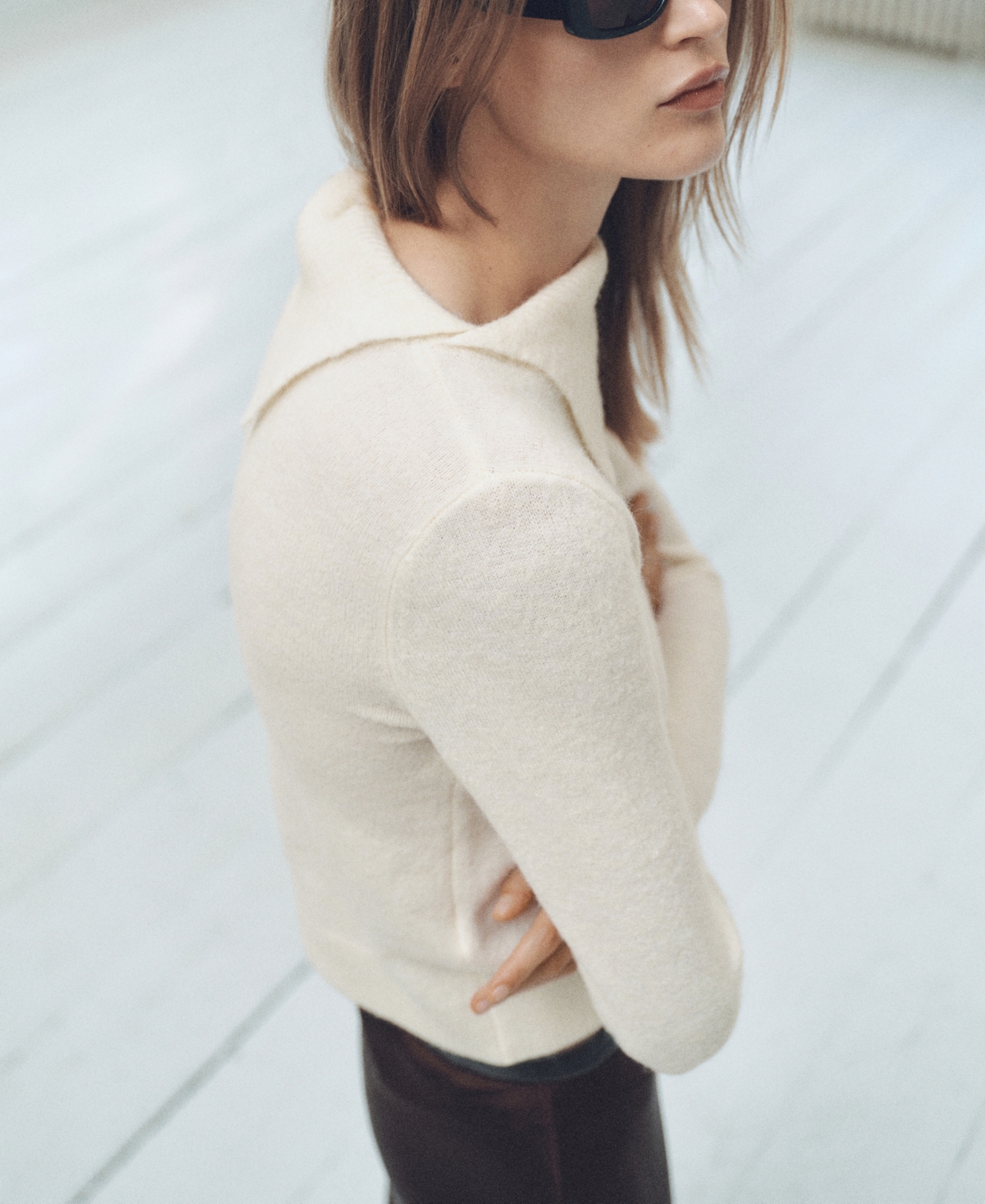 Mango Sweater With Wraparound Lapel Neck Ecru In Ecru