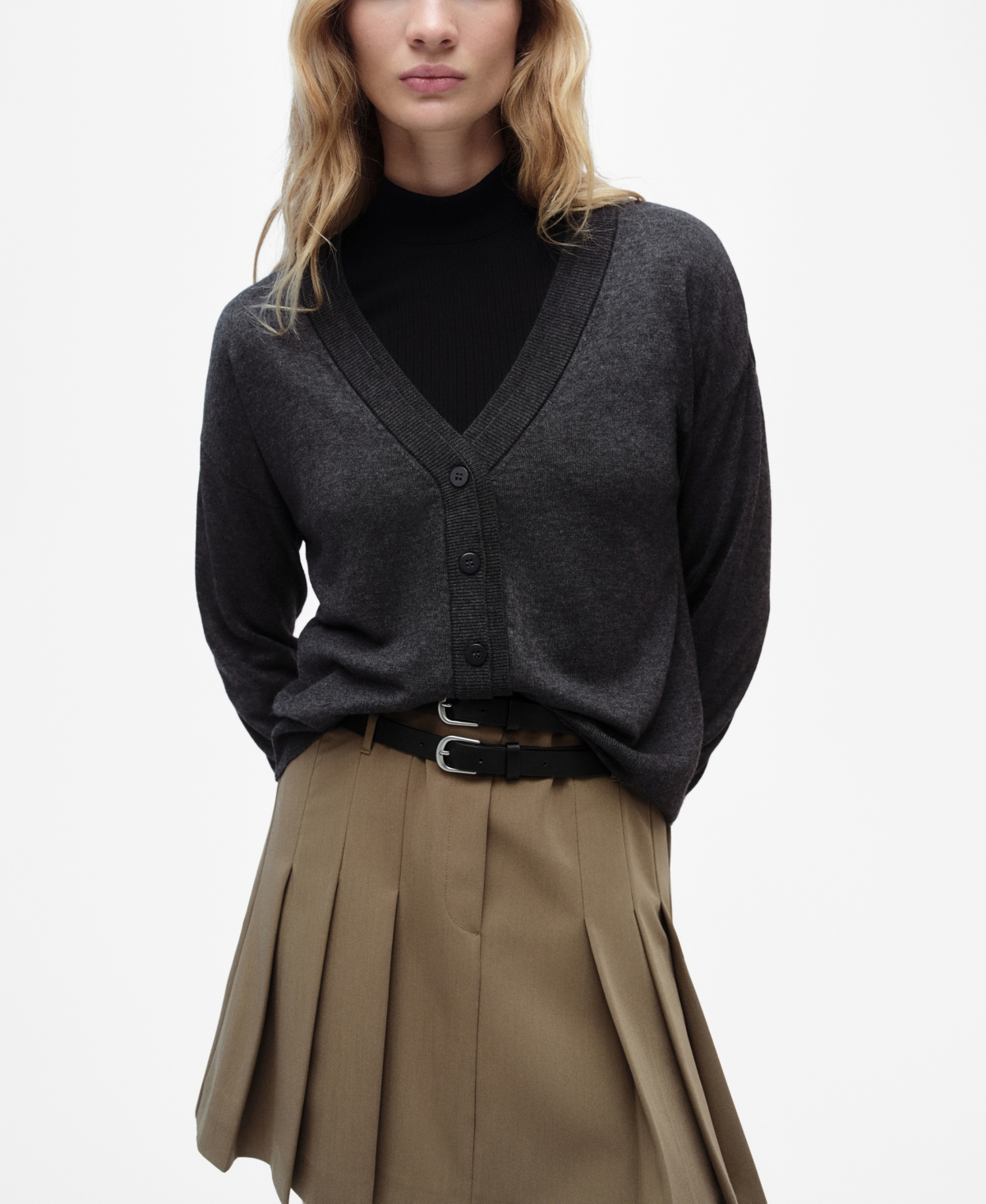Mango V-neck Cardigan In Dark Heather Gray
