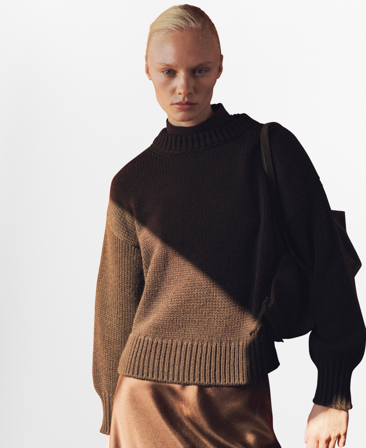 Mango Chunky Knit Sweater With Ribbed Finishes Brown In Brown