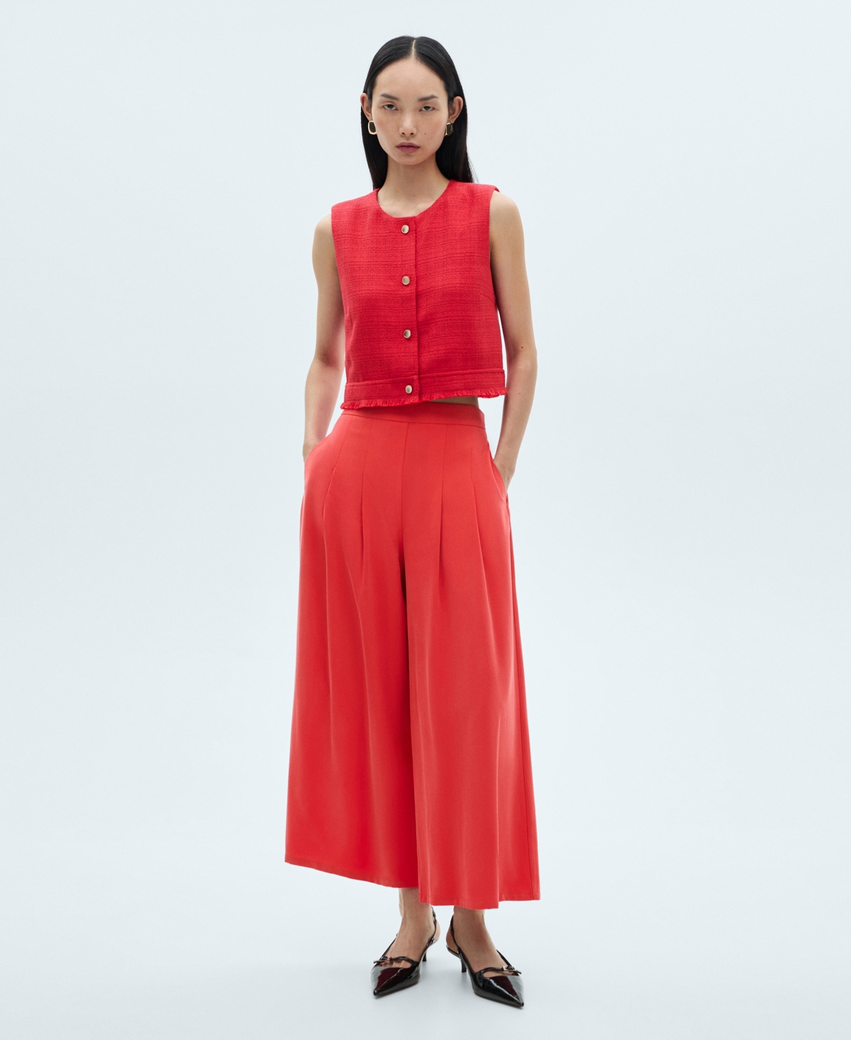 Shop Mango Women's Wide Leg Pleated Pants In Coral Red