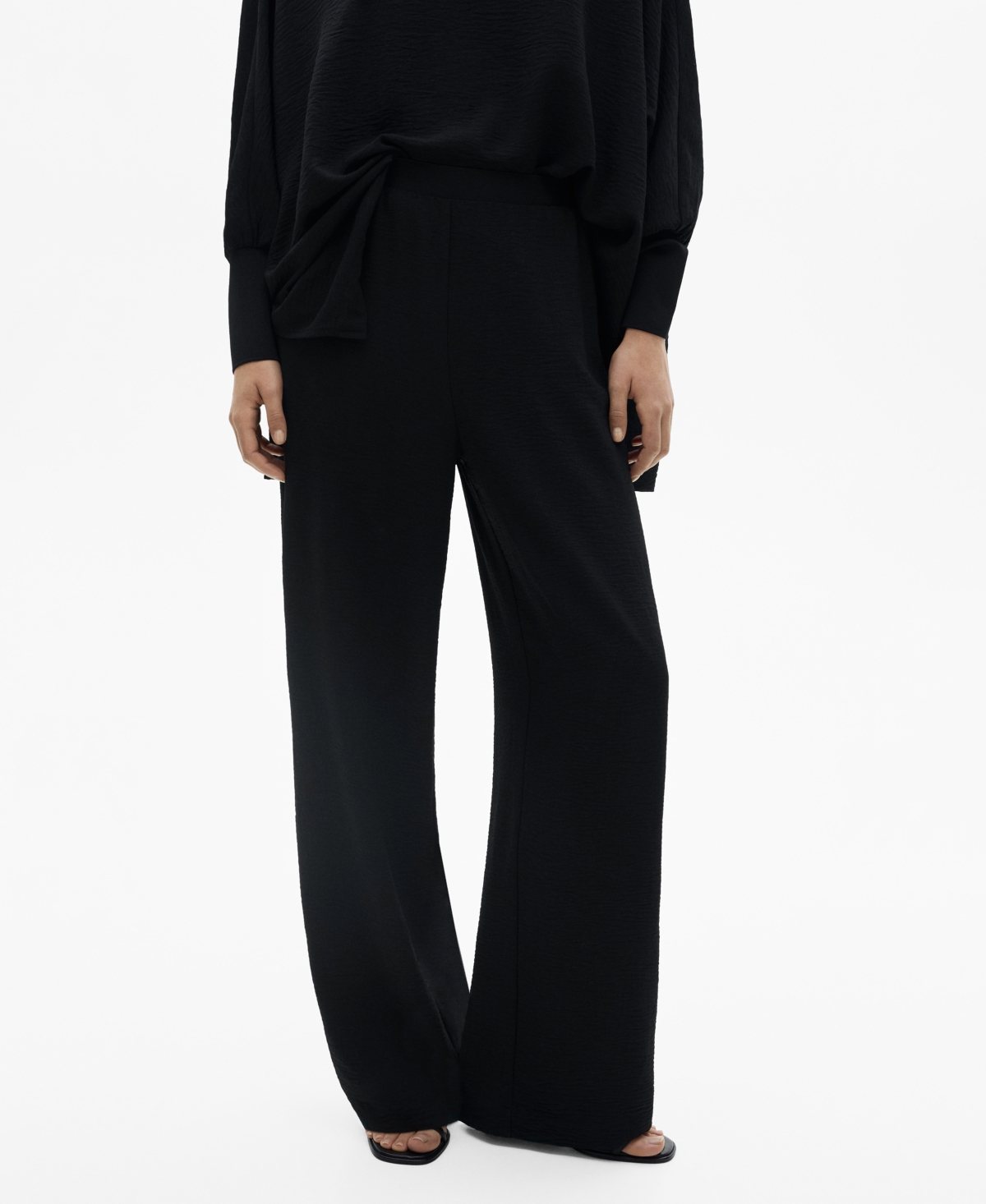 Mango Pleated Wide Leg Pants In Black