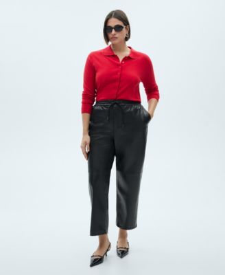 Women's Leather-Effect Elastic Waist Pants