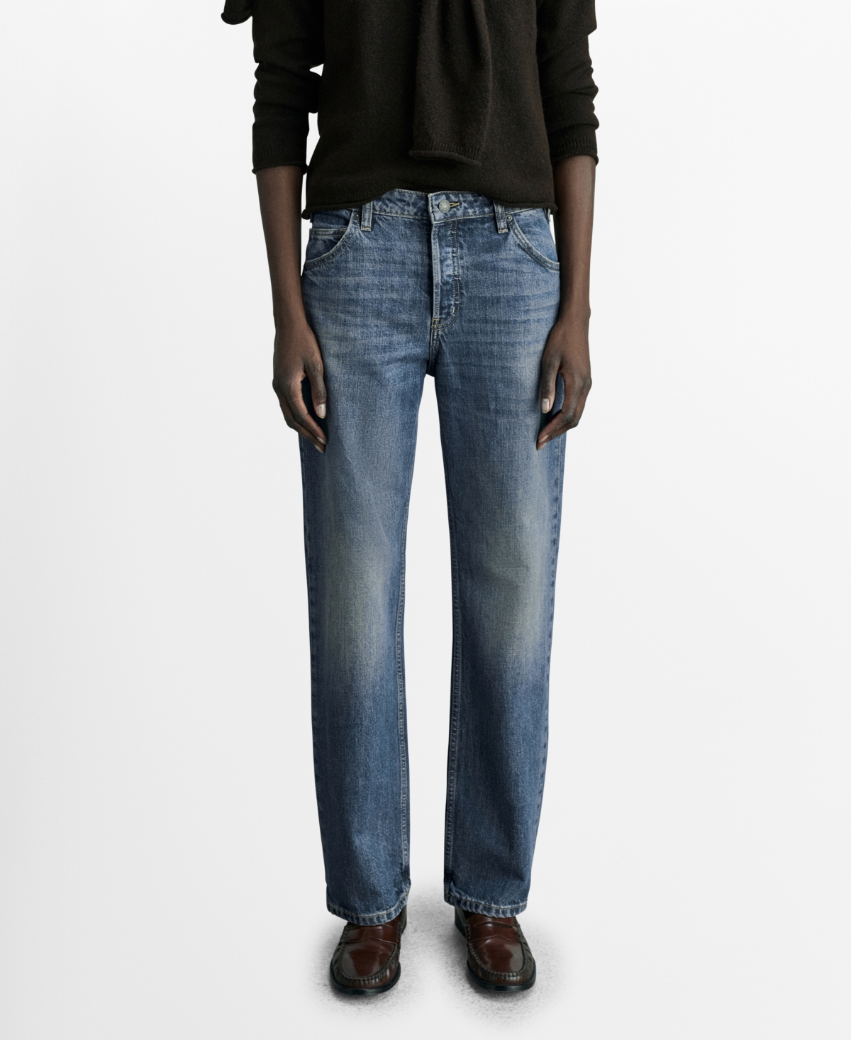 Mango Women's Mid-rise Straight Jeans In Dark Blue