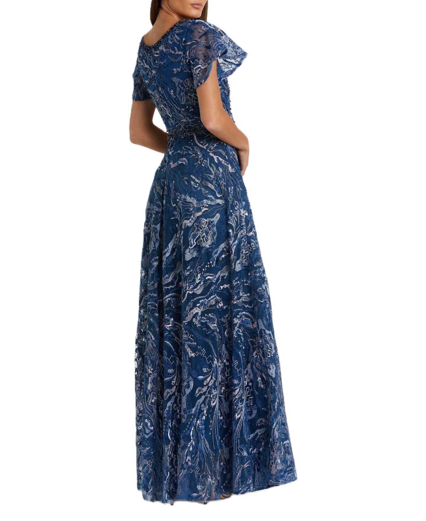 Женские платья Mac Duggal Embellished Illusion Butterfly Sleeve A-Line Gown, цвет: Тёмно-синий — фото 7