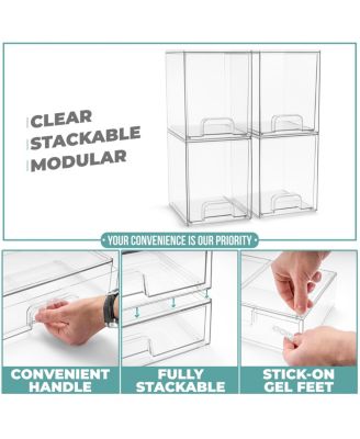 4 Pack Clear Acrylic Drawer Organizers - Makeup Case Pull-Out Drawers (7.6   Tall)