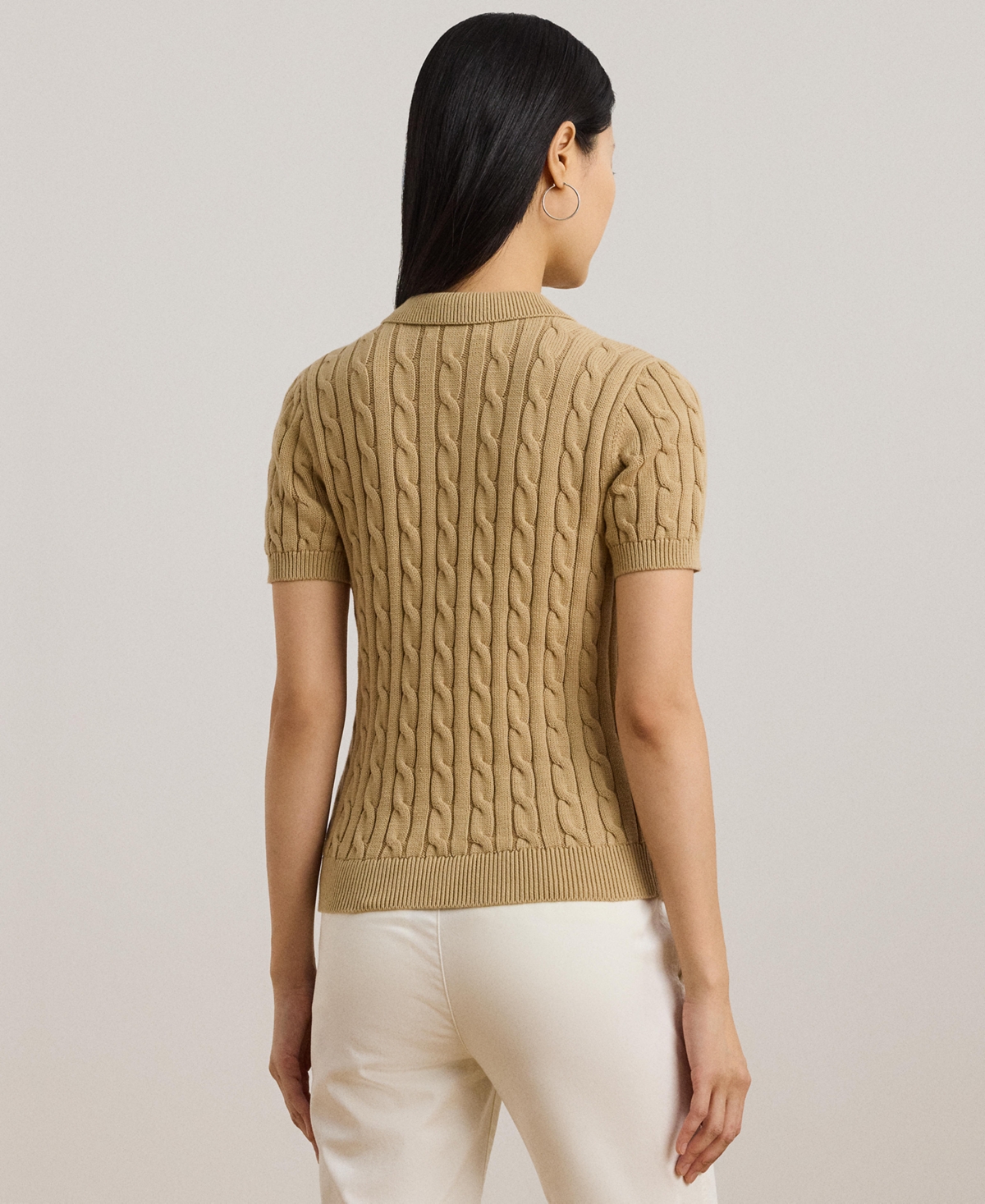 Ralph Lauren Cable-knit Cotton Polo Sweater In Birch Tan
