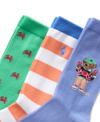 Little & Big Boys Crab Bear Crew Socks, 3-Pack