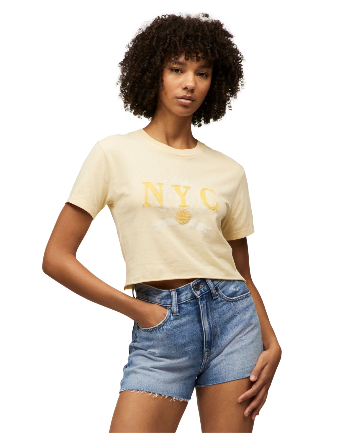Tommy Jeans Women's Cotton Crop Varsity Crewneck Tee In Custard Cream
