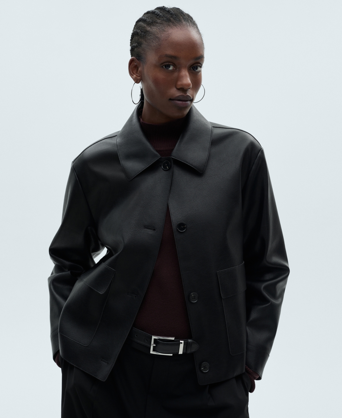 Mango Women's Pockets Detail Leather-Effect Jacket