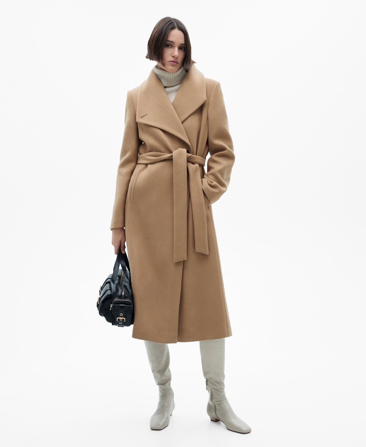 Women's Belted Manteco Wool Coat - Medium Brown