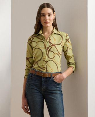 売れ筋商品|||ラルフローレン シャツ レディース トップス Classic Fit Geo Print Crepe Shirt - Button-down blouse - blue/white Classic Fit Geo-Print Crepe Shirt