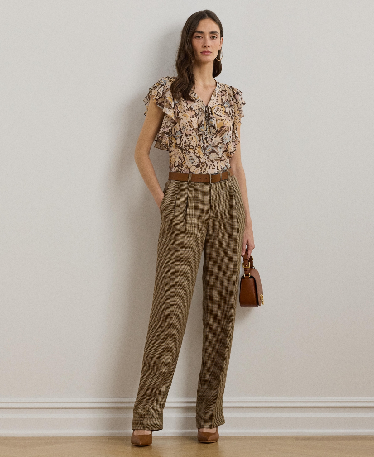 RALPH LAUREN WOMEN'S FLORAL GEORGETTE TIE-NECK BLOUSE 