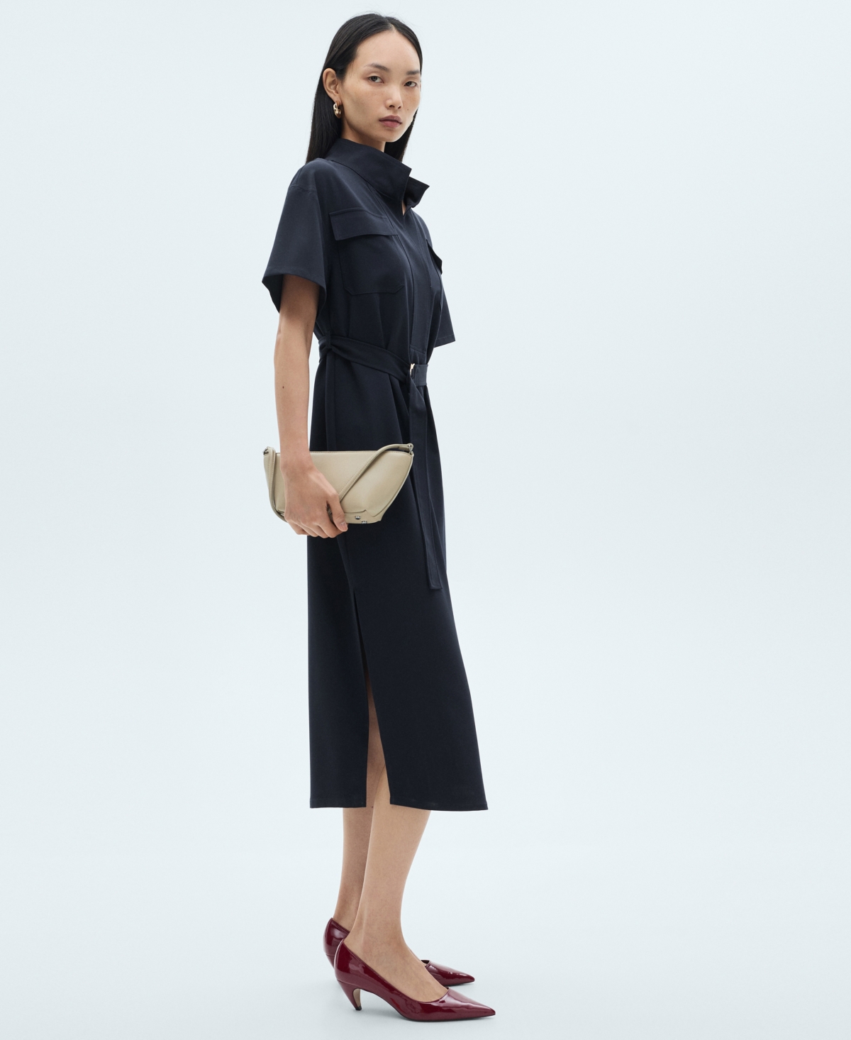 Shop Mango Women's Belt Shirt Dress In Blue