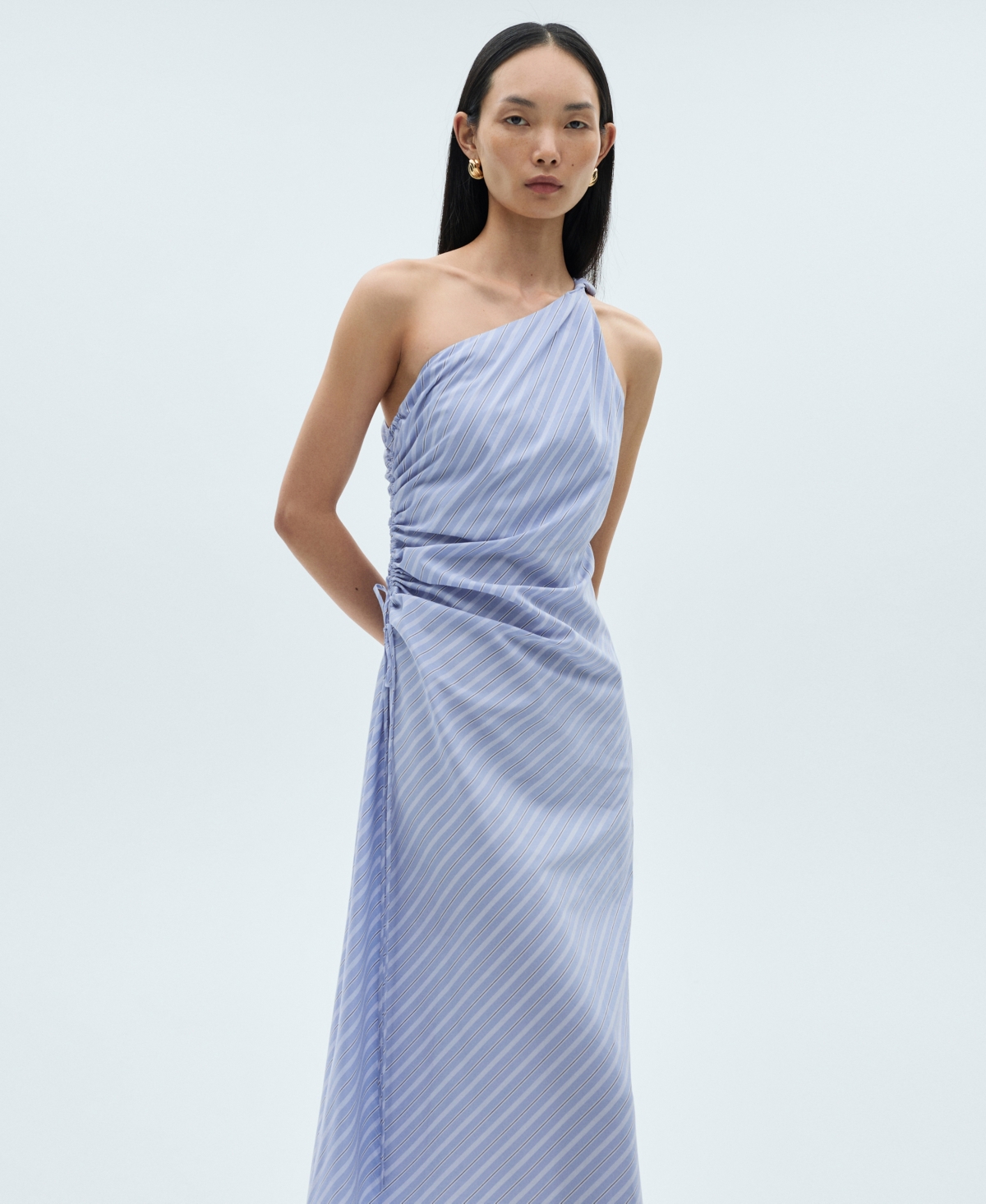Shop Mango Women's Striped Draped Asymmetrical Dress In Blue