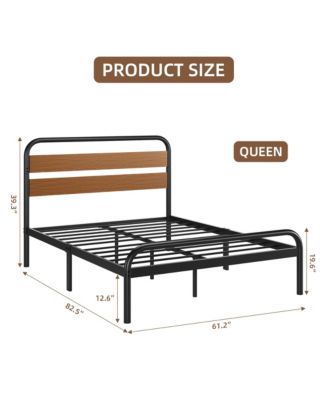 Queen Size Bed Frame with Wooden Headboard, Platform Bed Frame
