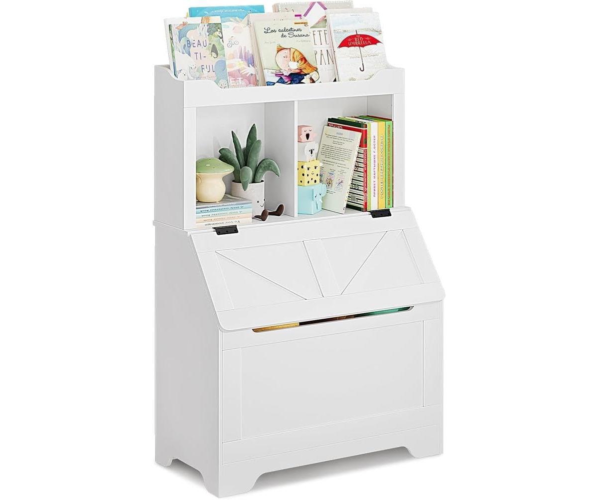 gaomon 3-tier Wooden Kids Bookcase and Toy Storage Organizer with Flip-Top Lid