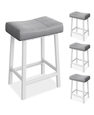 Set of 2 Ergonomic 24" Counter Height Bar Stools with Curved PU Leather Seat, Metal Frame, Integrated Footrest, Supports 240 lbs