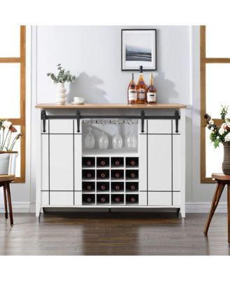Farmhouse Coffee Bar Cabinet with Storage, 47" Wine Bar Cabinet with Sliding Barn Door, Buffet Sideboard Cabinet