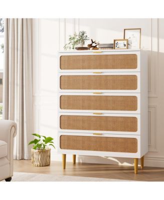gaomon Rattan 5 Drawer Dresser for Bedroom, Tall Dresser with Deep ...