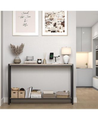 Console Table, 43.0" Entryway Table with Storage, Industrial Sofa Table with V Design, 2-Tier Narrow Console Table