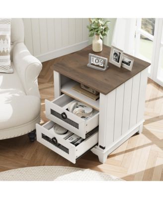 Single-Piece Wood Nightstand with Charging Station, USB Ports and Drawers