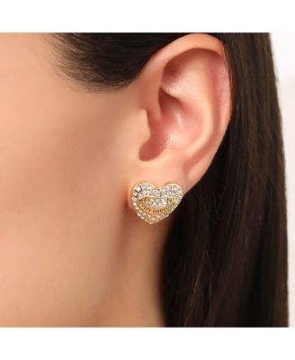 Heart Crystal Stud Earrings - Gold-Tone with Crystals
