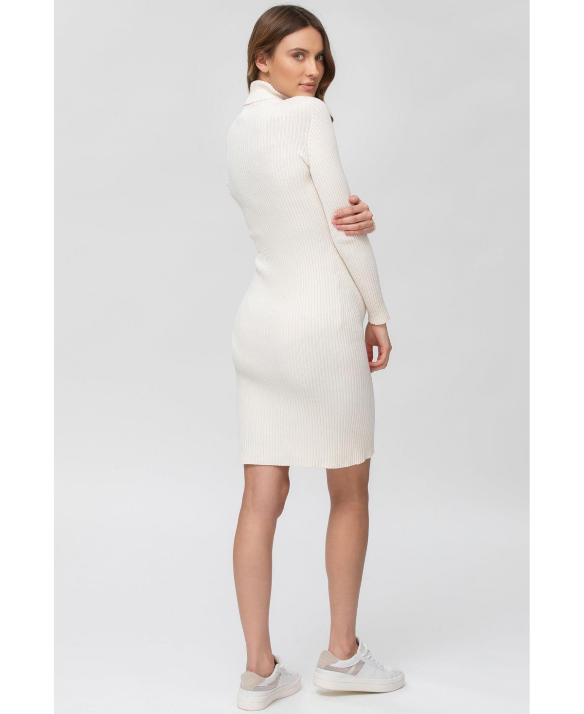 Pietro Brunelli Maternity Maternity Long Sleeve Body-con Celeste Dress With Turtleneck In White