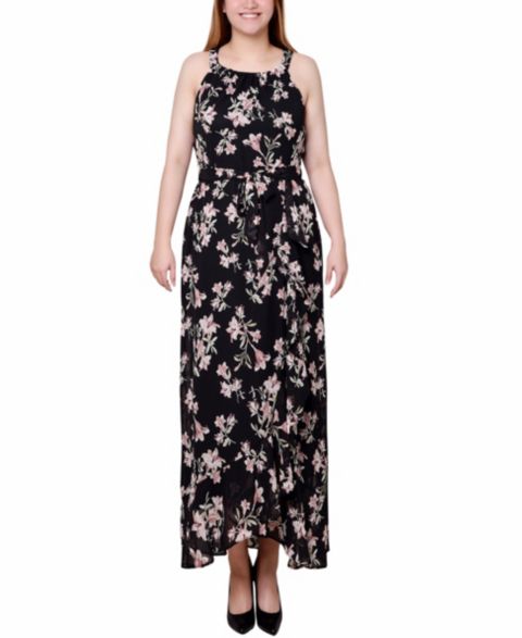 Женское платье NY Collection Petite Halter Front Chiffon Maxi, цвет: Чёрный розовый