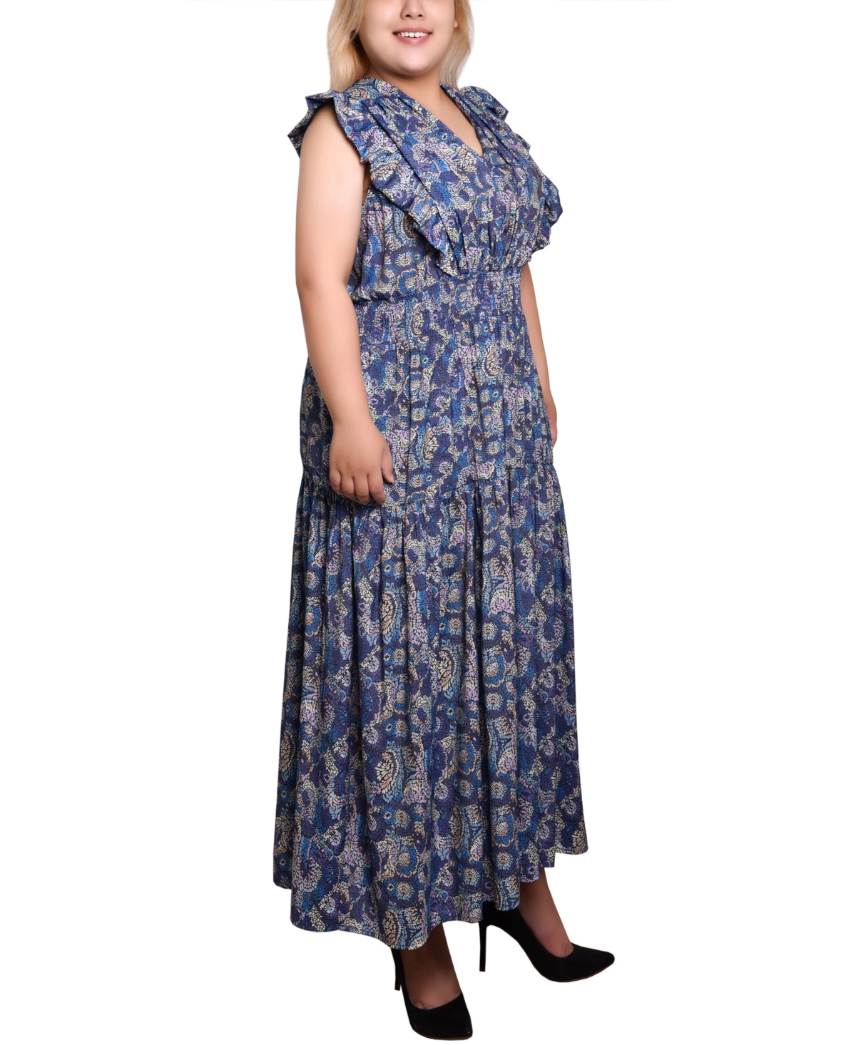 NY COLLECTION PLUS SIZE FLUTTER SLEEVE MIDI DRESS 