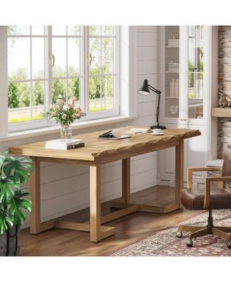 1-Pc Engineered Wood Thick Desktop Executive Desk with Solid Wood Legs