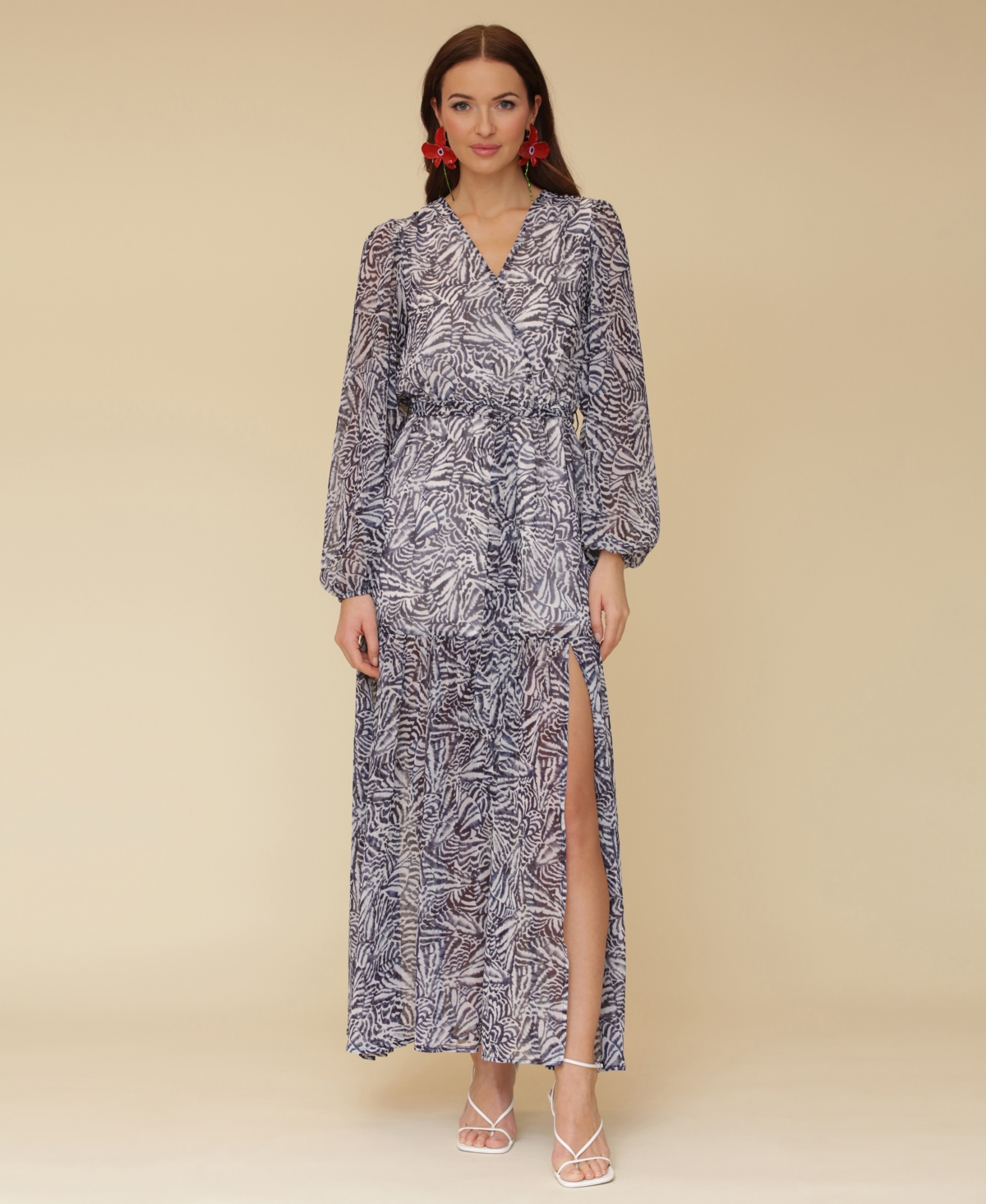 Shop Avec Les Filles Women's Printed Chiffon Maxi Dress In Papillon