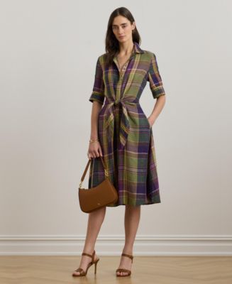 新着☆【RRL RalphLauren】Plaid Cotton-Linen Shirtdress Plaid Linen Shirtdress
