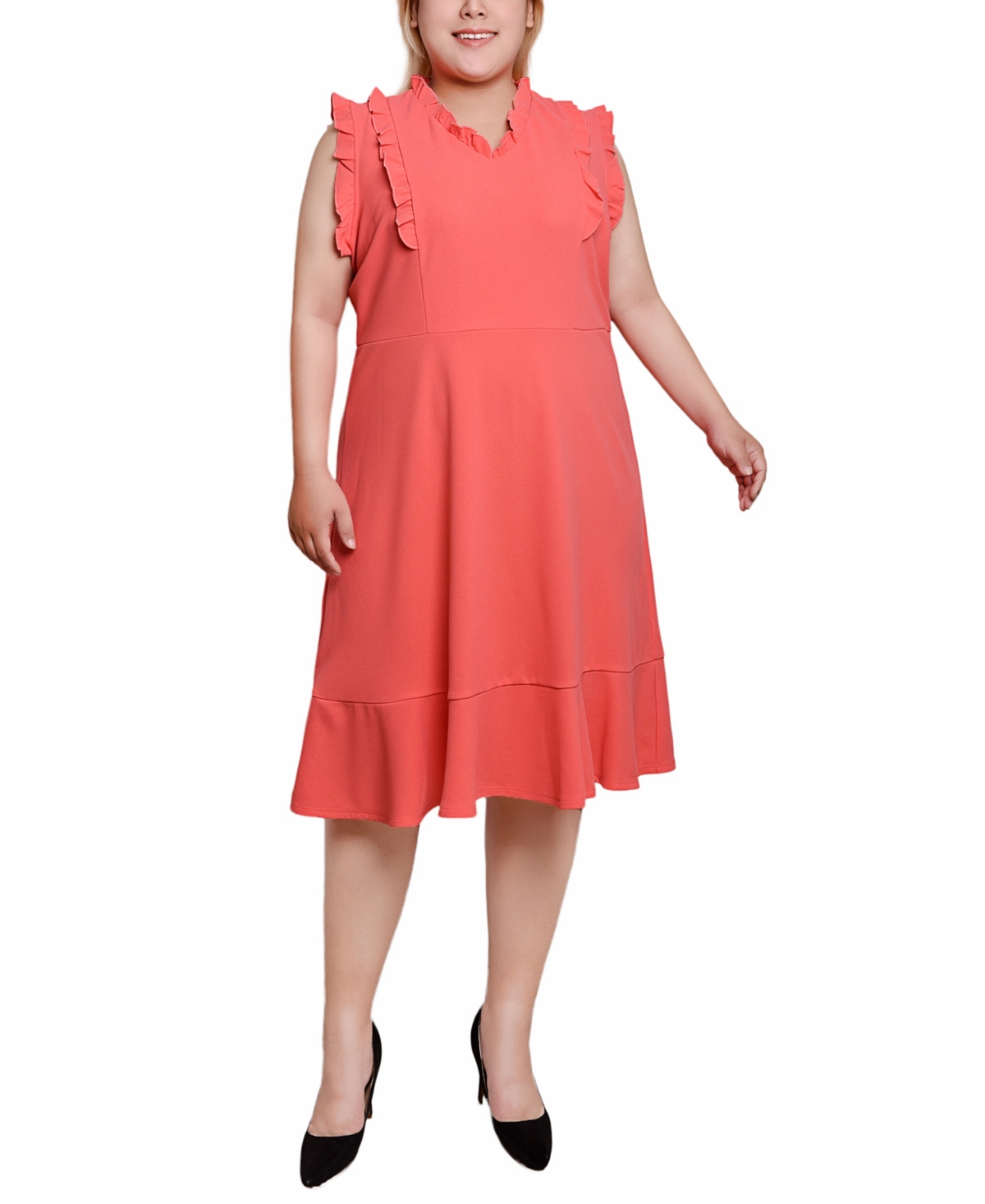 Ny Collection Plus Size Flutter Sleeve Scuba Dress In Coral