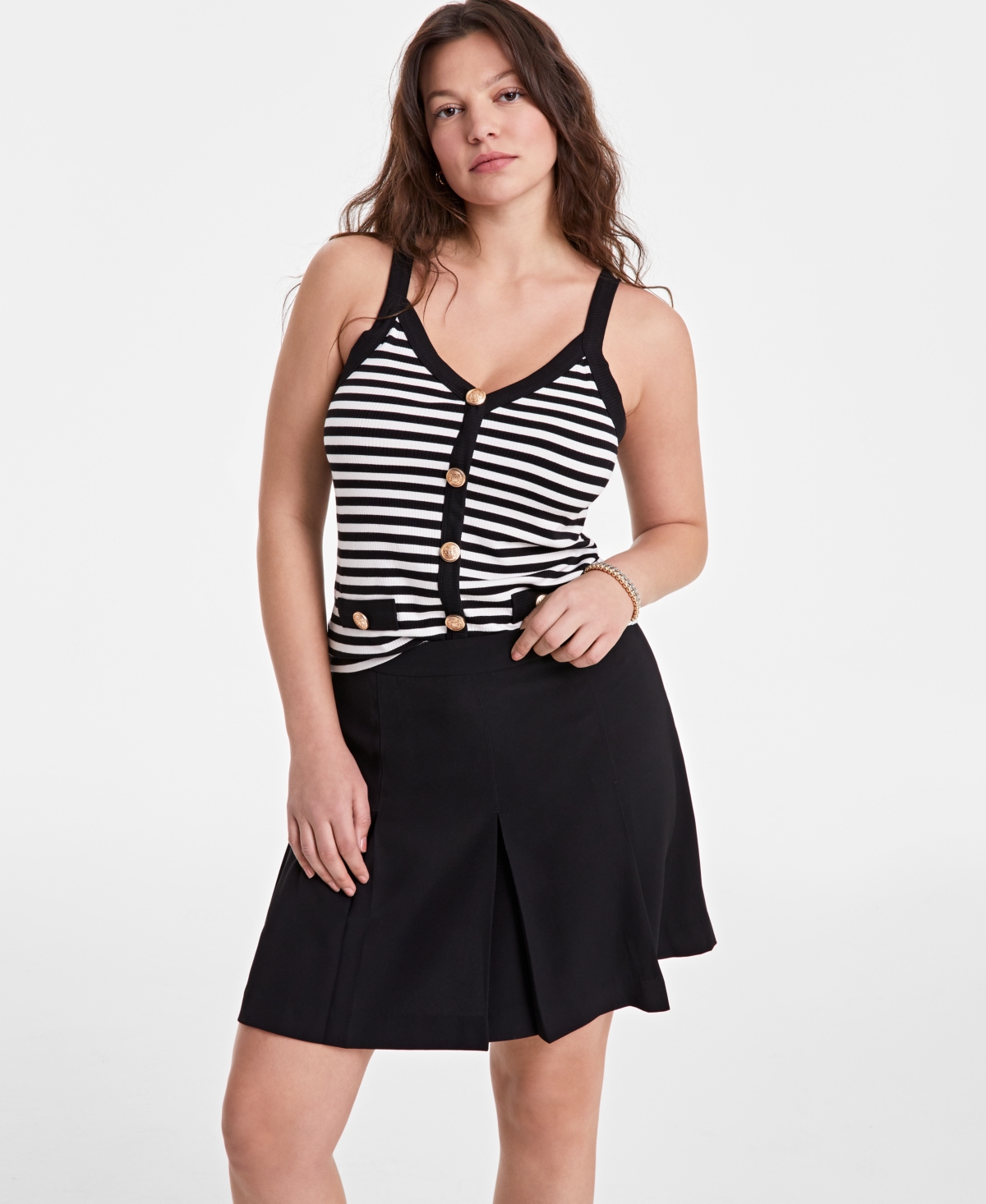 On 34th Women's Solid Box Pleated Mini Skirt, Exclusively At Macy's In Deep Black