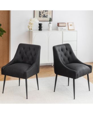 Modern Upholstered Dining Chairs Set of 2, Mid Century Kitchen Side Chairs with 5.12” Cushions and Back Pull Rod for Kitchen, Living Room