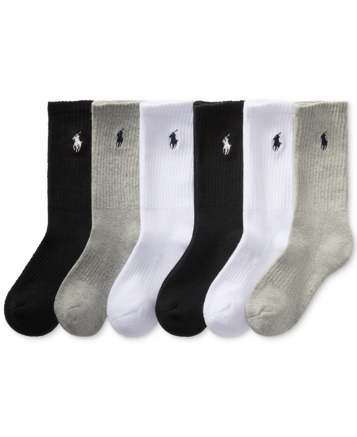 Polo Ralph Lauren Little & Big Boys Solid Crew Socks, 6-pack In Gray