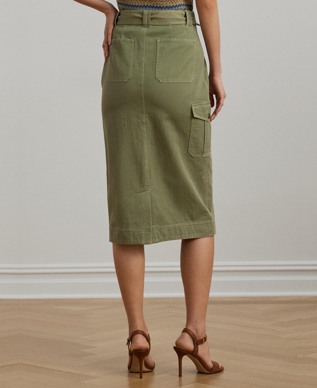 RALPH LAUREN WOMEN'S BELTED COTTON TWILL PENCIL SKIRT 
