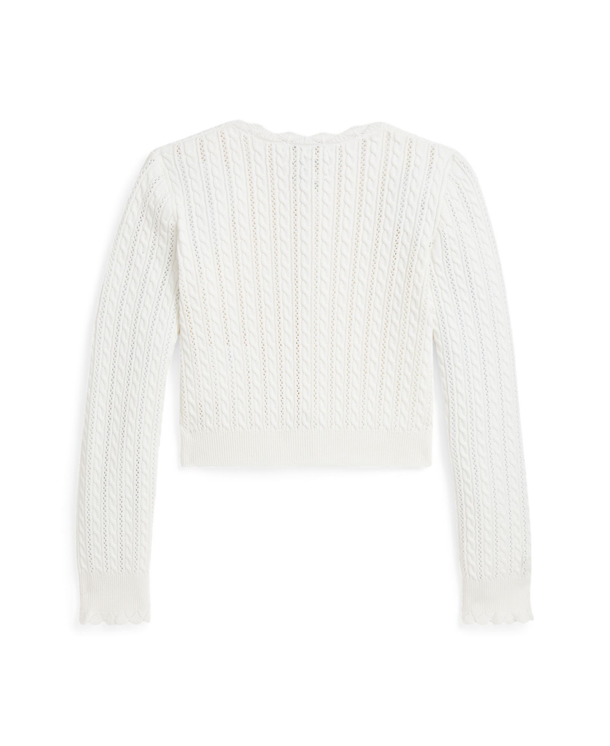 Shop Polo Ralph Lauren Big Girls Pointelle-knit Cotton Cardigan In White