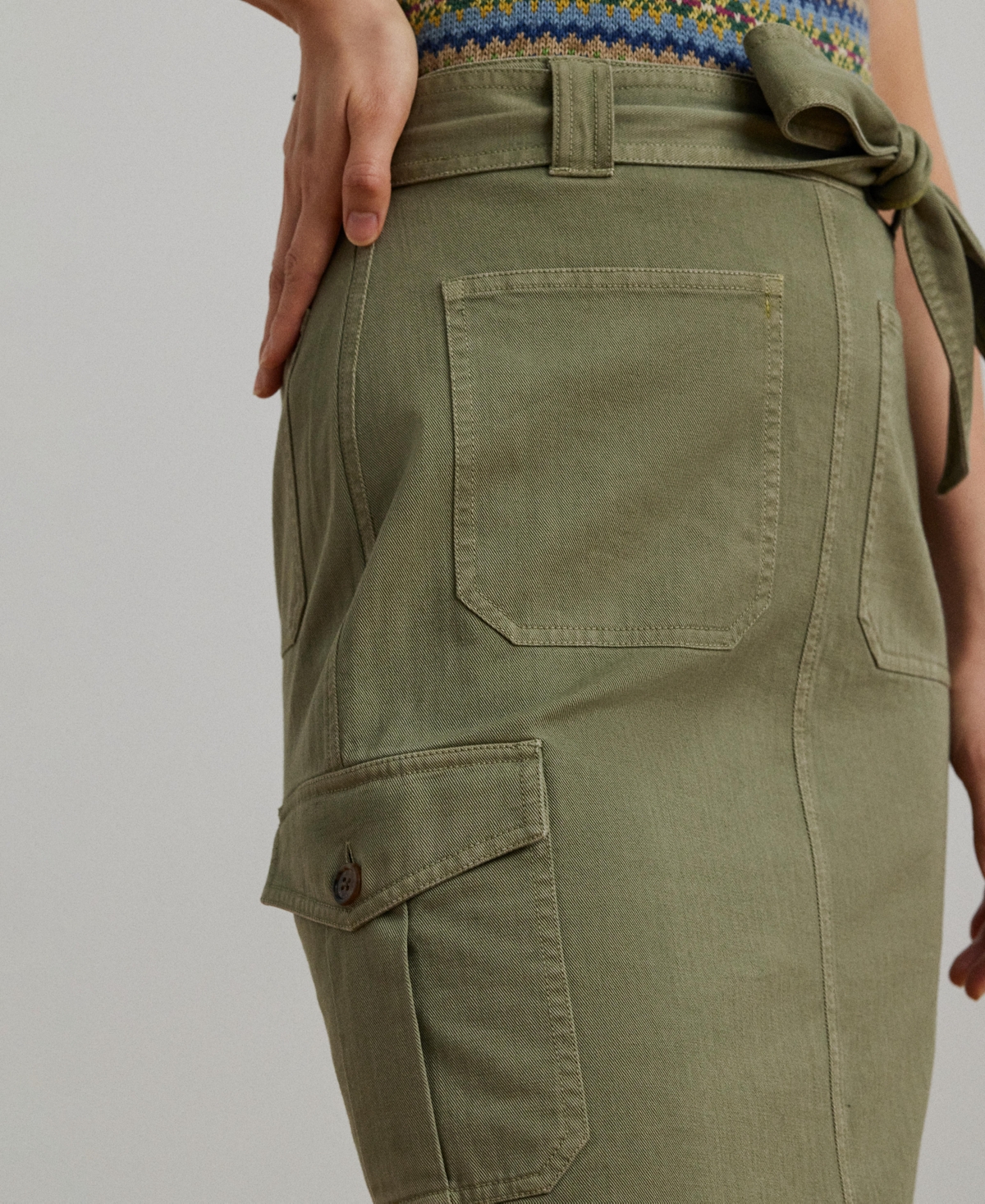 RALPH LAUREN WOMEN'S BELTED COTTON TWILL PENCIL SKIRT 