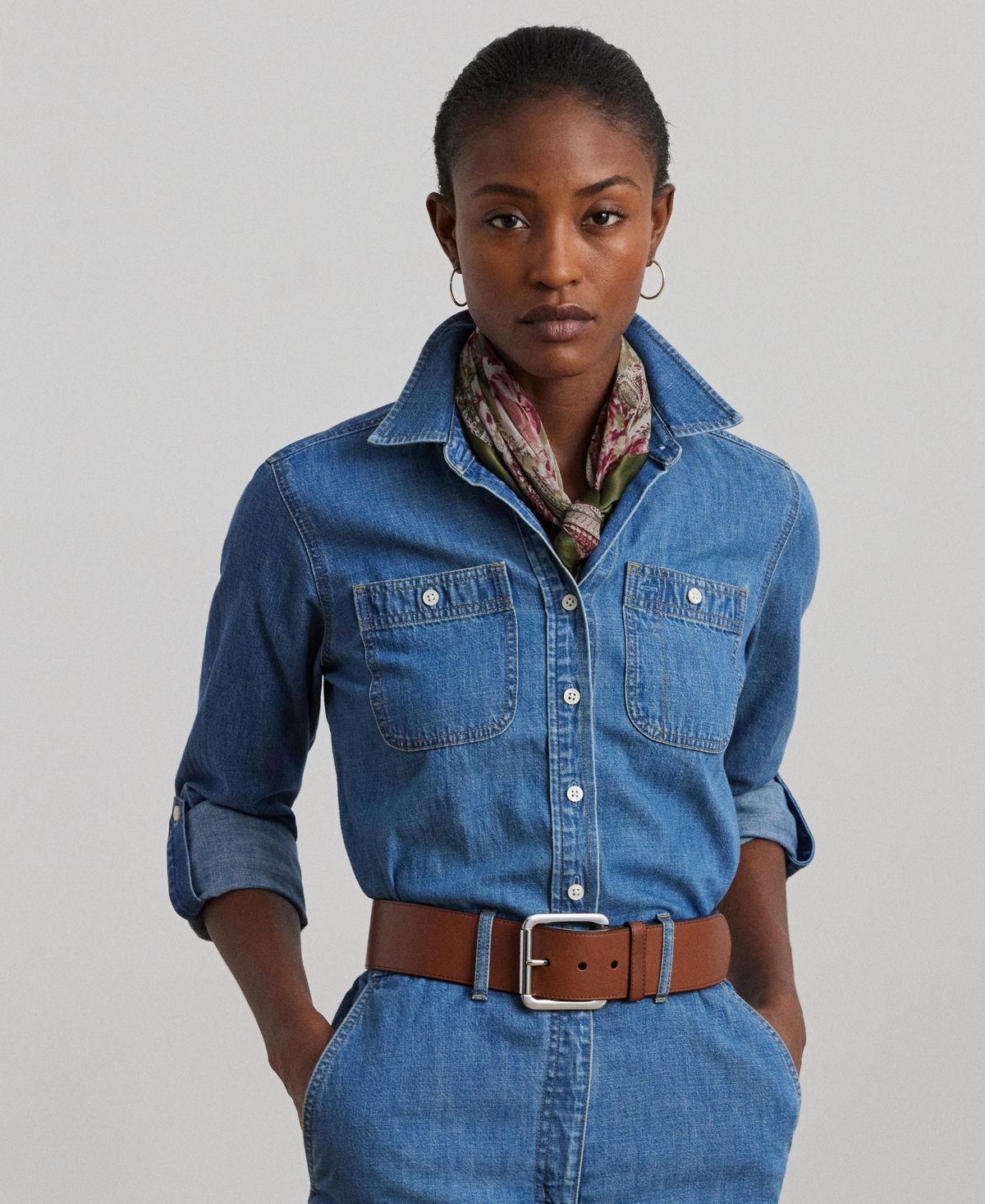 Ralph Lauren Petite Denim Wide-leg Jumpsuit In Opal Wash
