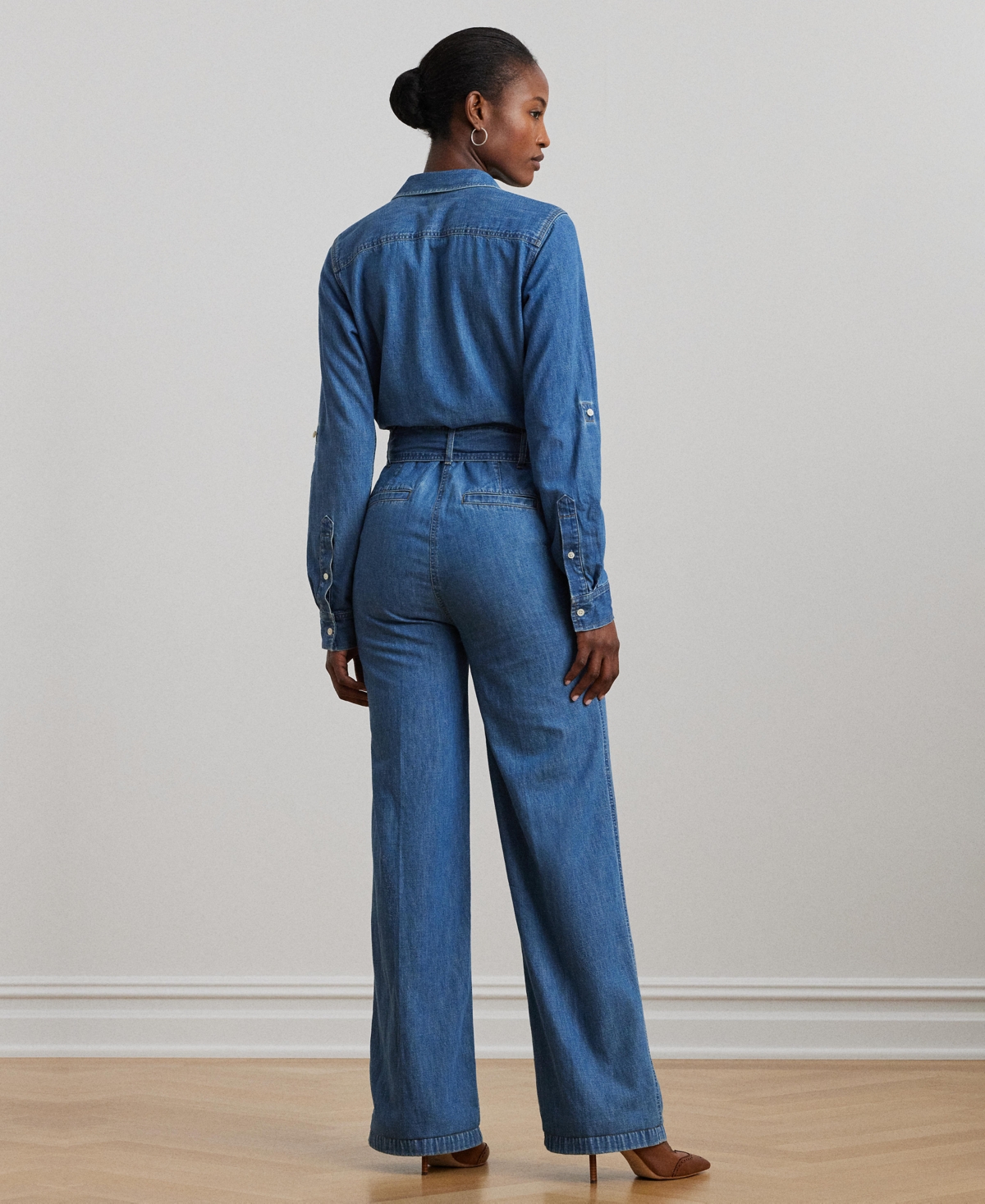 Ralph Lauren Petite Denim Wide-leg Jumpsuit In Opal Wash