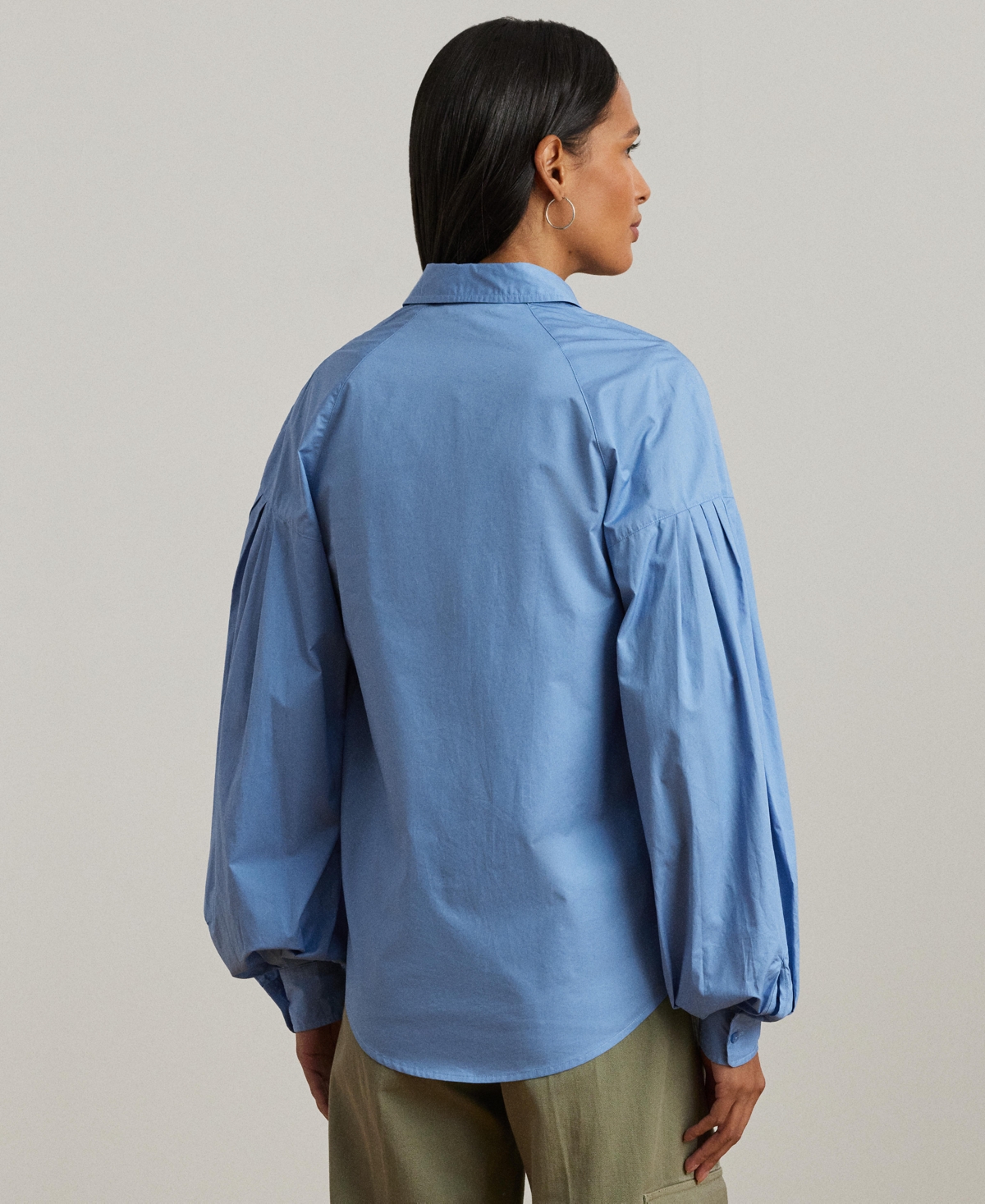 Ralph Lauren Cotton Poplin Blouson-sleeve Shirt In Sky Blue