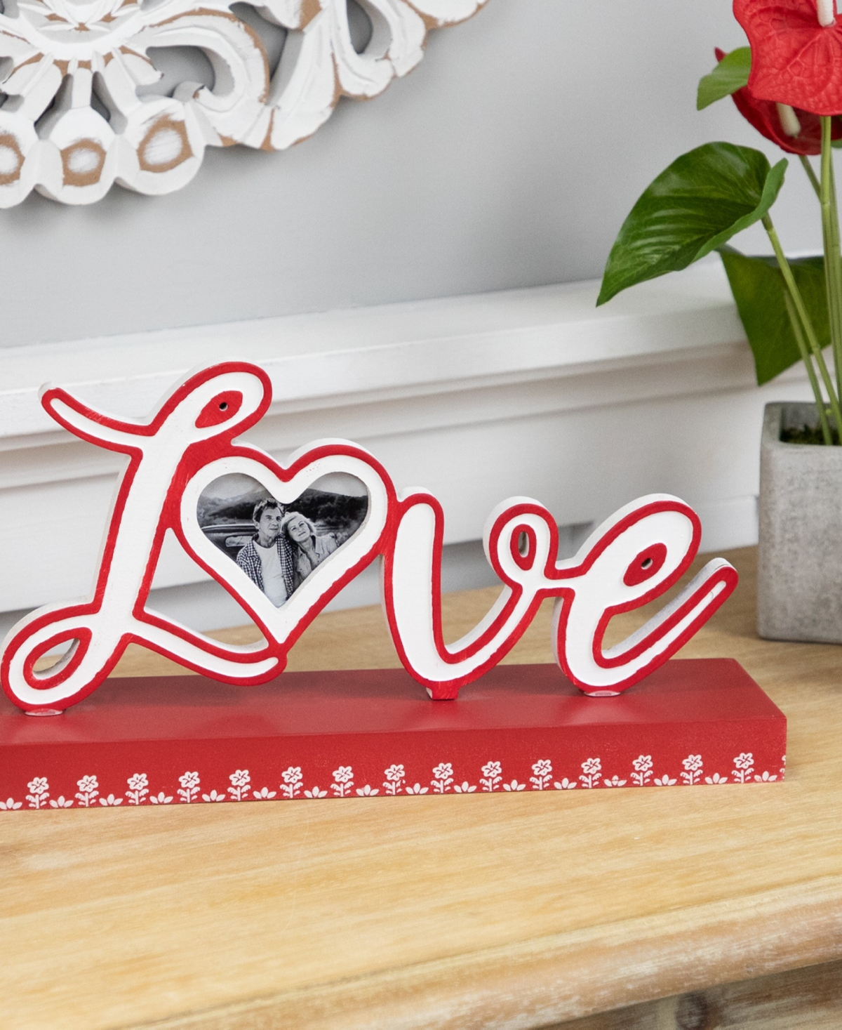 Northlight Heart And Floral "love" Valentine's Day Photo Frame, 6.25" X 12" In Red