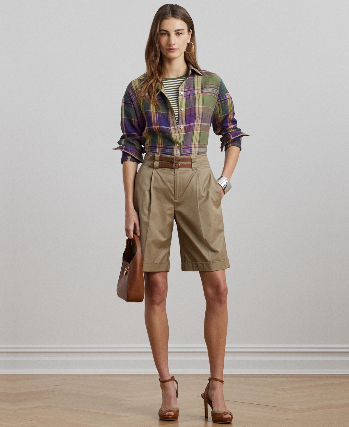 Shop Ralph Lauren Women's Relaxed-fit Plaid Linen Shirt, Regular & Petite In Purple,green Multi